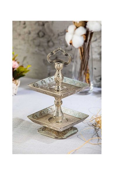 FAIR HOME Two-Tier Cookie Holder Square Metal Silver 11 X 11 cm – Desire Model