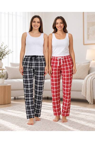 FOR MYSELF 2-Piece Plaid Women's Micro Suede Winter Elastic Comfortable Pajama Bottoms