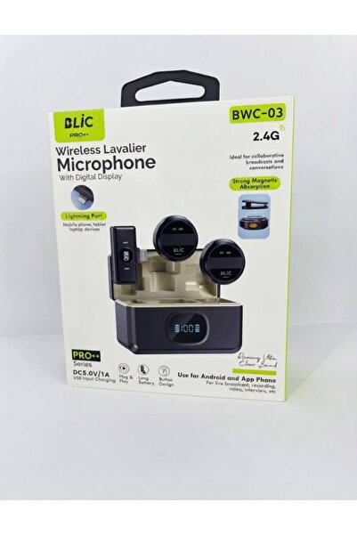 Bwc-03 Kablosuz Ikili Yaka Mikrofonu Dijital Ekranlı Şarj Kutulu Lightning Port Girişli