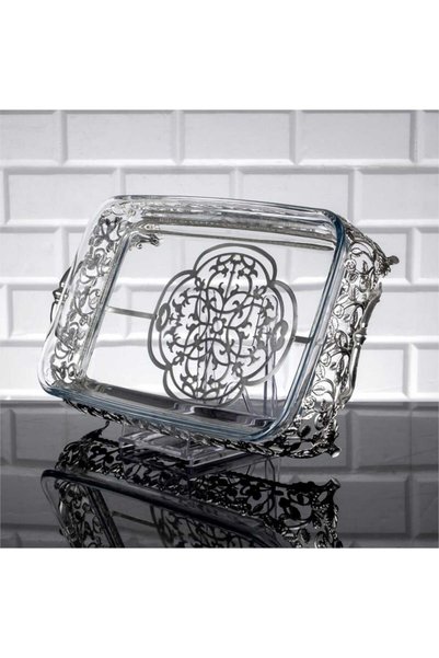 FAIR HOME Glass Serving Tray Rectangular Metal Silver 22 cm X 45 cm – Roza Model