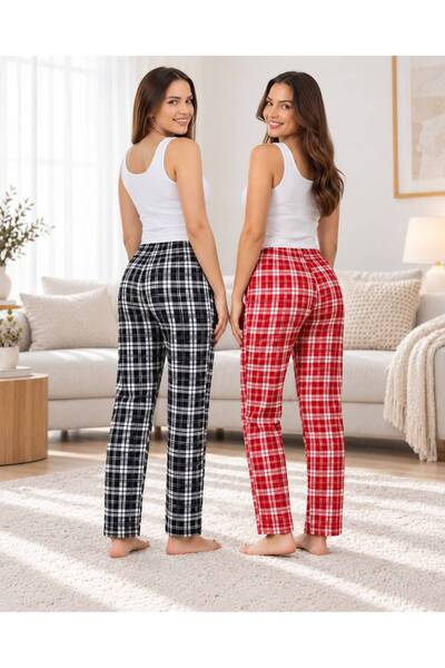 FOR MYSELF 2-Piece Plaid Women's Micro Suede Winter Elastic Comfortable Pajama Bottoms