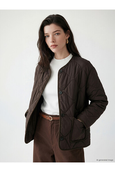LC Waikiki معطف LCW Comfort ذو ياقة دائرية مبطن للنساء قابل للنفخ