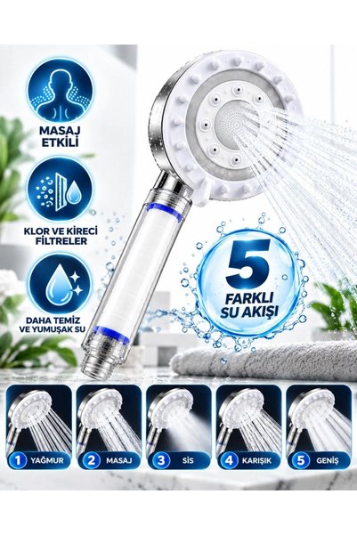Ethab Ticaret Glb-Stl41414 White Filtered Shower Head with 5 Different Water ...