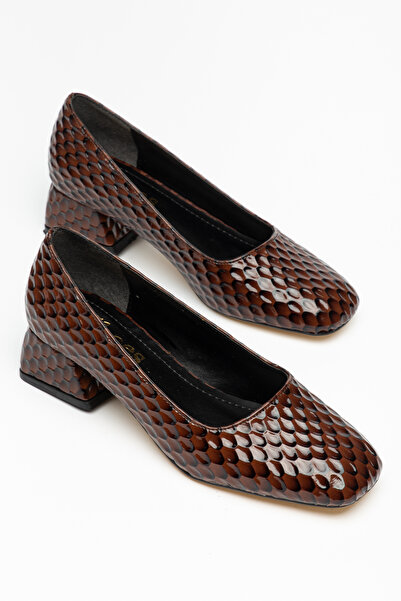 simplicity Braune, geprägte, gemusterte, dicke Schuhe mit kurzem Absatz für D...