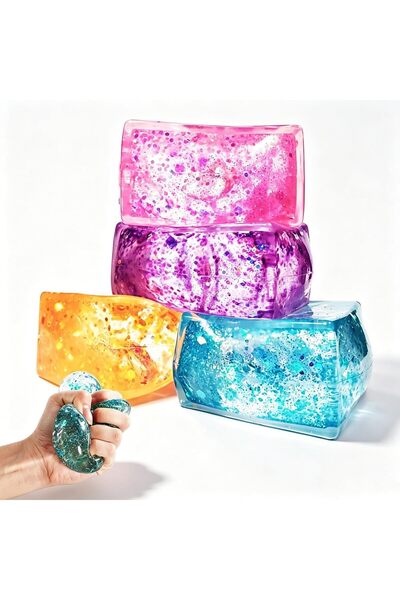 LYAROMIS 4pcs Glitter Ice Cubes Squishy Fidget Toy - Colorful Sensory Fidget ...