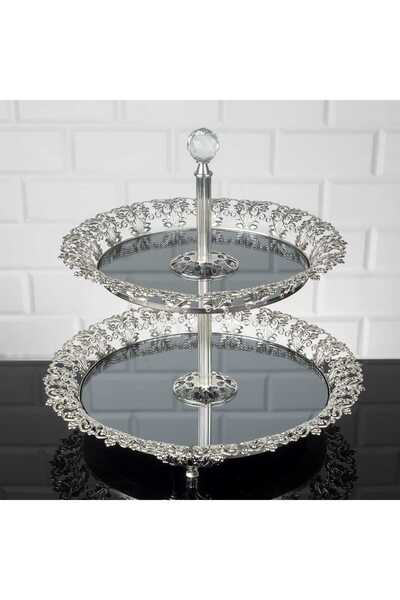 FAIR HOME Two-Tier Cookie Holder Round Metal Silver 25 cm / 20 cm – Tac Model