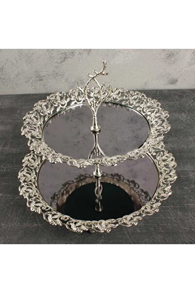 FAIR HOME Two-Tier Cookie Holder Ivy Patterned Round Metal Silver 25 cm / 20 cm