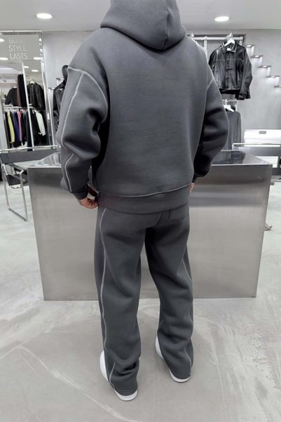 HAFKAGİYİM Antrasit Ravage Nakışlı Oversize Eşofman Takımı