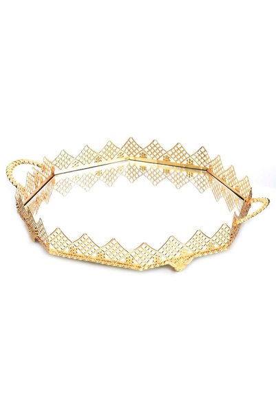 FAIR HOME Mirrored Tray Decorative Presentation Tray Round Honeycomb Metal Go...