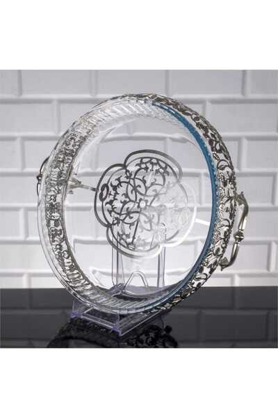 FAIR HOME Glass Serving Tray Round Metal Silver 35 cm – Roza Model