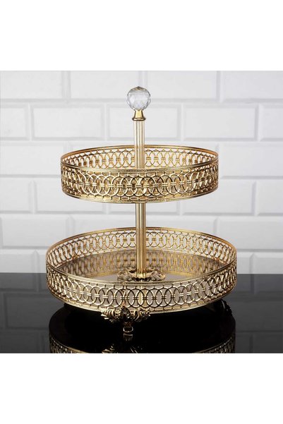 FAIR HOME Two-Tier Cookie Holder Round Metal Gold 25 cm / 20 cm – Lulu Model
