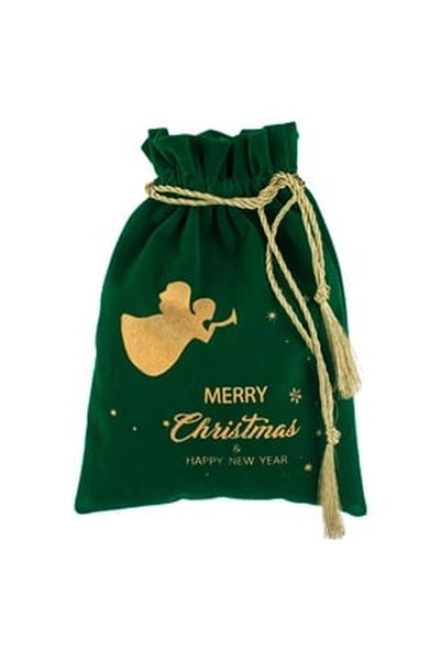 OEM Velvet Green Christmas Gift Bag with Gold Foil Image 18x25cm