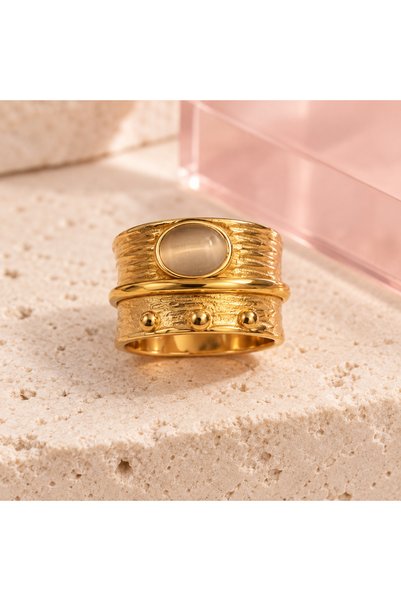 BLOOMY Orbit Cat-Eye Layered Statement Ring - Gold, 8