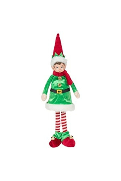 OEM Figurina Decorativa de Craciun Spiridus cu Fular Rosu Haina Verde Clopote...