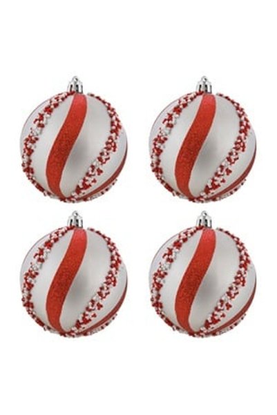 OEM Set Globuri de Craciun Candy Artigintii Mat cu Glitter Margele Ø8cm - 4buc