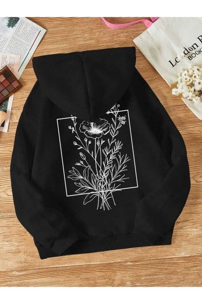 bellanova Unisex Black Relaxed Fit Hooded Kangaroo Pocket Thick Sweatshirt