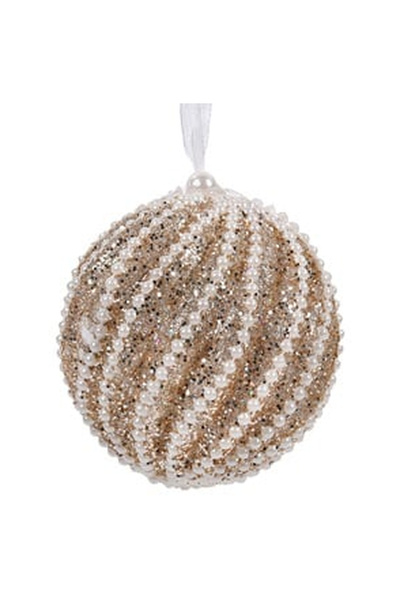 OEM Ornament Brad de Craciun Glob din Spuma Bej Sampanie cu Glitter & Margele...