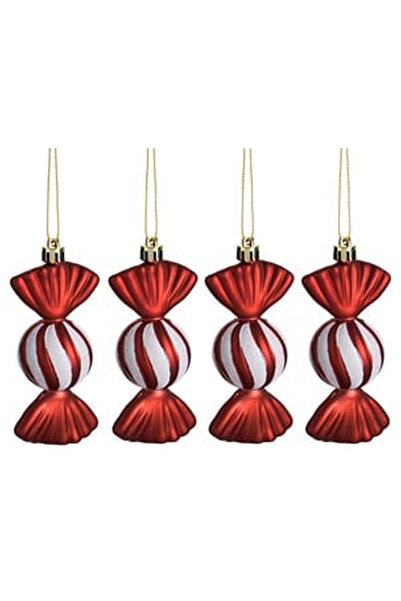 OEM Christmas Tree Ornaments Red Candy with White Holographic Stripes 13cm - ...