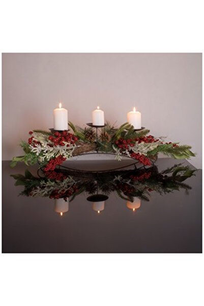 OEM Suport Decorativ cu Ramuri Conuri Berries & 3 Baze pentru Lumanari 66x28cm