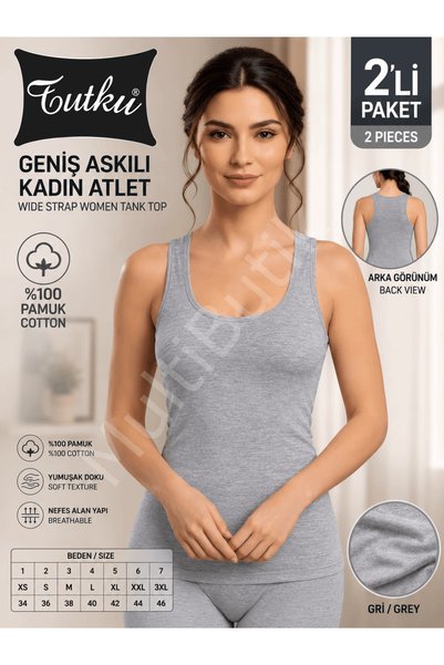 Tutku Wide Strap Women's Tank Top 2-Pack – Grey-3