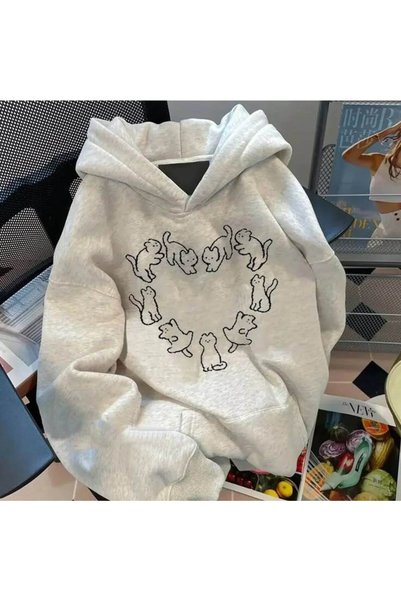 bellanova Unisex Gray Kangaroo Pocket Thick Fabric Oversize Hooded Sweatshirt...