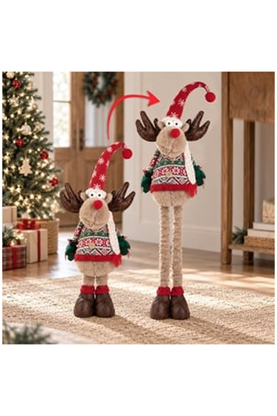 OEM Figurina Decorativa de Craciun Ren cu Picioare Telescopice si Costum Verd...