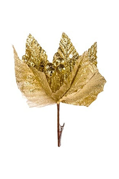 OEM Decorative Christmas Flower Gold with Glitter & Clips 25cm