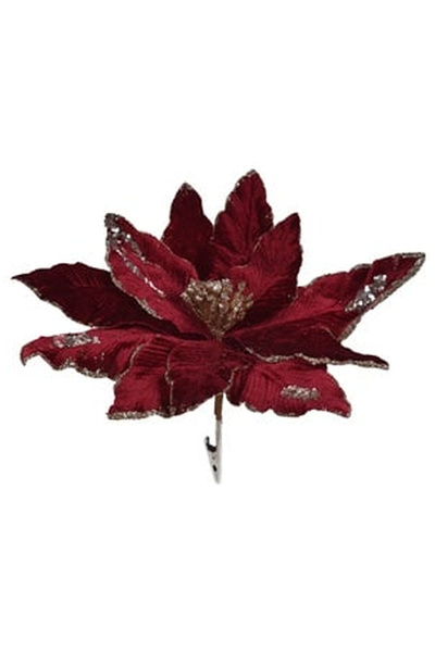 OEM Floare Decorativa de Craciun Bordo cu Glitter Bej Samapnie & Clips 36cm