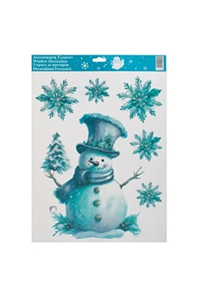 OEM Autocolante Decorative de Craciun Om de Zapada & Fulgi Bleu Glitter 30x38cm