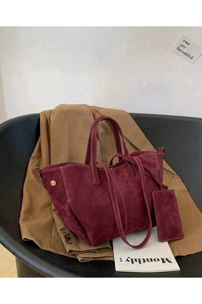 H&D COLLECTİON Suede Very Stylish Shoulder Bag with Wallet Accessories