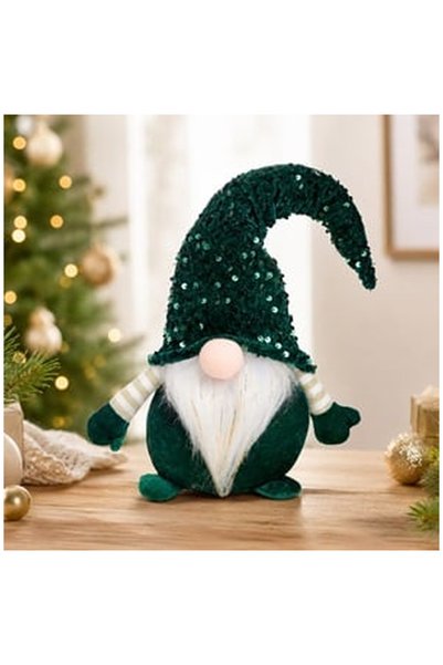 OEM Decorative Christmas Gnome Figurine with Green Sequins 46cm