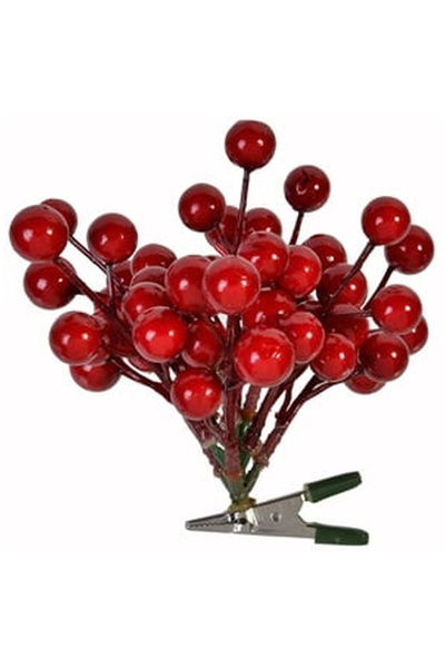 OEM Floare de Craciun cu Clips Crenguta & Pomusoare Rosii 14cm