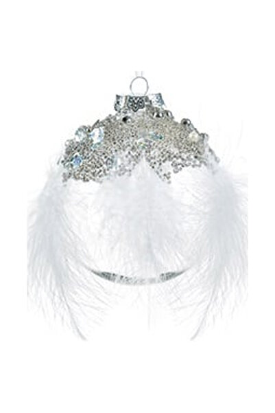 OEM Ornament Brad de Craciun Glob Transparent cu Strass Argintiu & Pene Albe ...