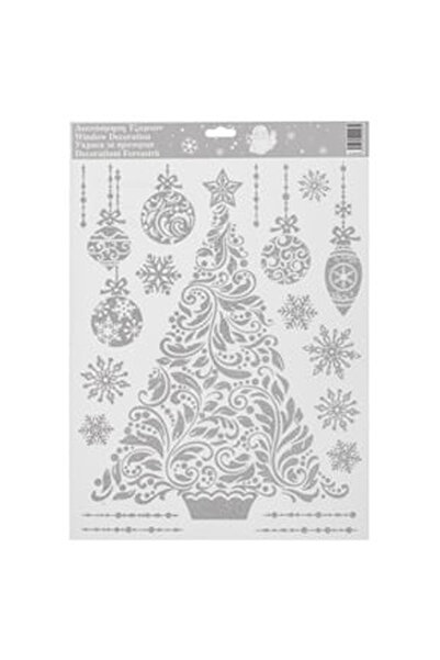 OEM Autocolante Decorative de Craciun Brad Globuri Fulgi Glitter Argintiu 30x...