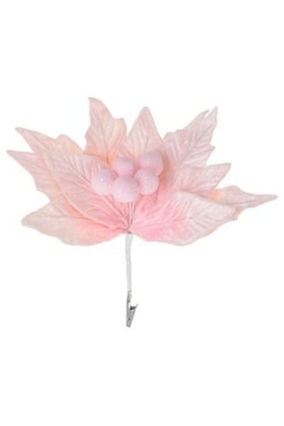 OEM Floare Decorativa de Craciun Roz cu Glitter & Clips 26cm