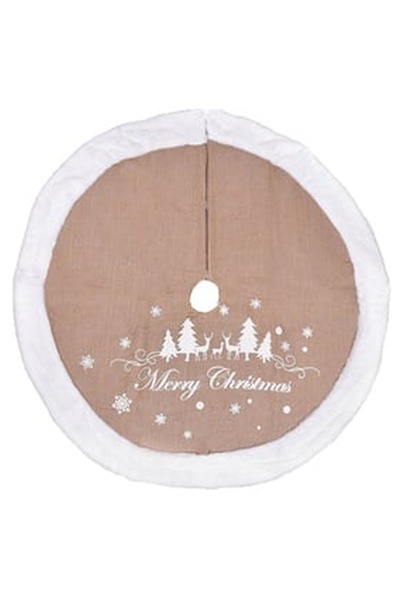 OEM Covoras Fusta pentru Brad Bej Iuta Blana Alba "Merry Christmas"" 90cm"