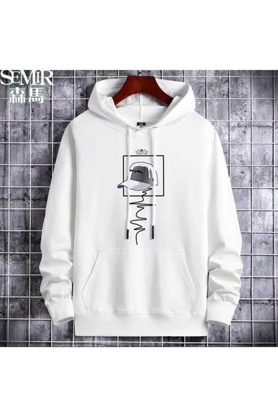bellanova Unisex White Streetwear Oversize Hooded Casual Cotton Sweatshirt wi...