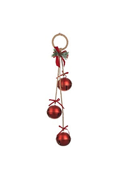 OEM Decorative Red Christmas Bells Ø8cm with Ribbon String & Ring 70cm