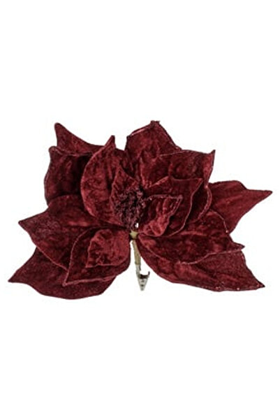 OEM Floare Decorativa de Craciun Bordo cu Glitter & Clips 23cm