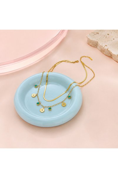 BLOOMY Turquoise Flower Charm Layered Necklace