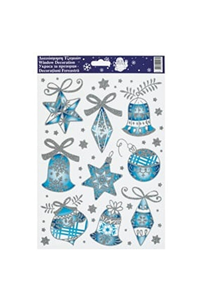 OEM Christmas Decorative Stickers Ornaments Bells Globes with Silver Glitter ...