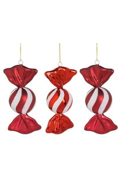 OEM Christmas Tree Ornaments Set Red Candy with Iridescent Glitter 18.5cm - 3pcs