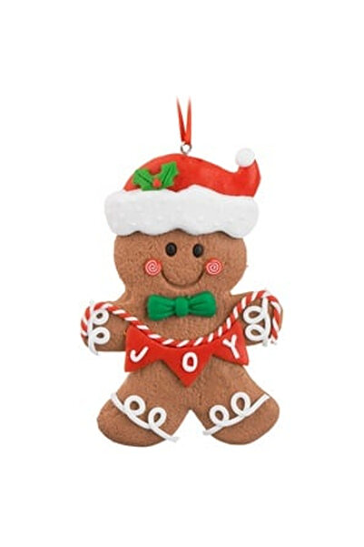 OEM Christmas Tree Ornament Gingerbread Man Figurine with Santa Hat 7x10cm