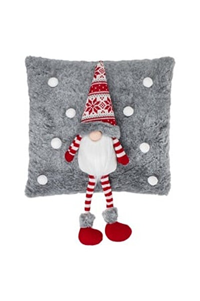 OEM Grey Christmas Decorative Pillow with 3D Gnome Figurine 35x50cm
