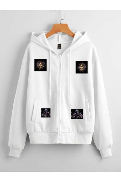 bellanova Unisex White Relaxed Fit Hooded Kangaroo Pocket Thick Sweatshirt
