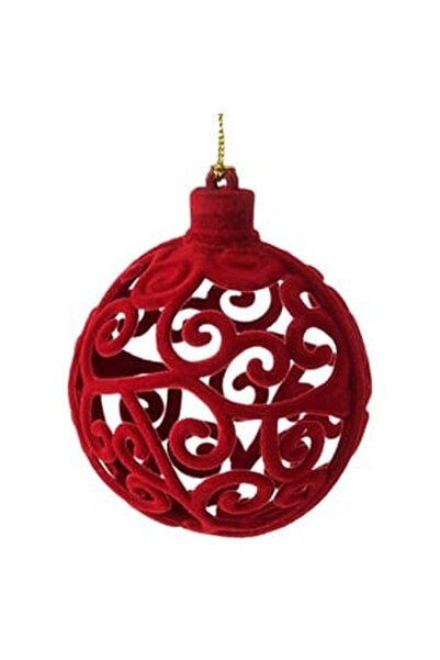 OEM Ornament Brad de Craciun Glob Catifelat Rosu cu Model Ø8cm