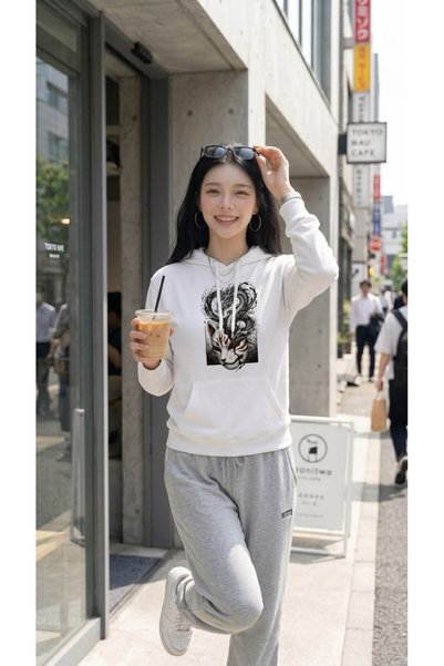 bellanova Unisex White Hooded Oversize Sweatshirt Comfortable Fit Cotton with...