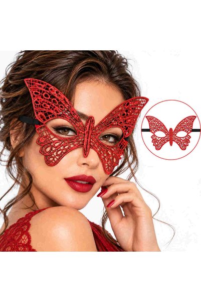 Go İthalat Red Lace Embroidered Butterfly Mask – Venetian Ball Mask (5671)