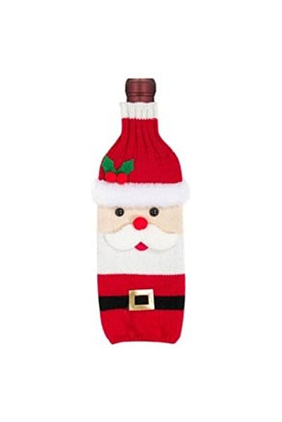 OEM Husa pentru Sticle de Vin Rosie Moş Craciun cu Curea Ø11x31cm