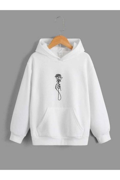 bellanova Unisex White 3 Thread Raster Oversize Hooded Sweatshirt Basic Comfo...